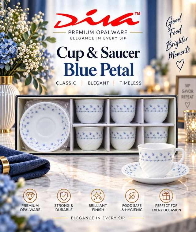 Diva Opalware Cup and Saucer Set — 12 Pieces