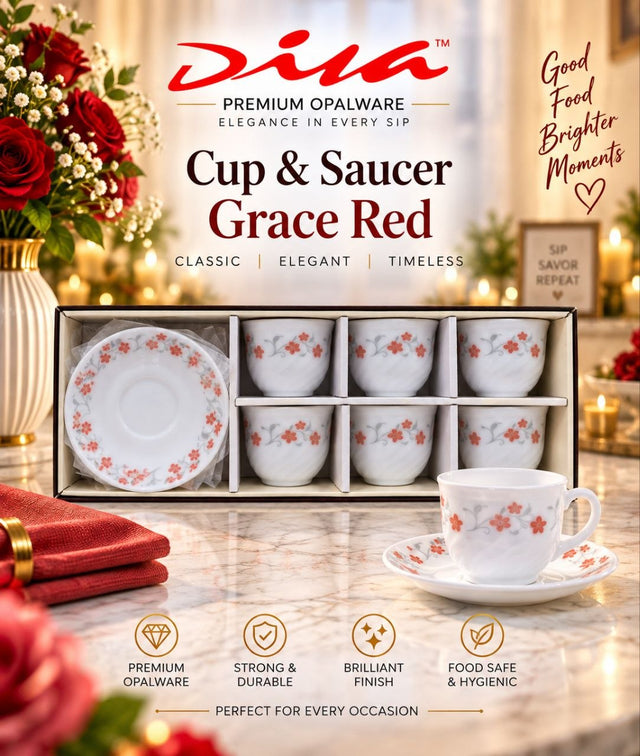 Diva Opalware Cup and Saucer Set — 12 Pieces
