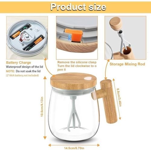 Electric Self-Stirring Glass Mug with Bamboo Handle 400ml