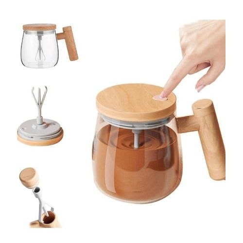 Electric Self-Stirring Glass Mug with Bamboo Handle 400ml