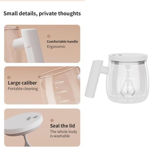Electric Self-Stirring Glass Mug with Bamboo Handle 400ml
