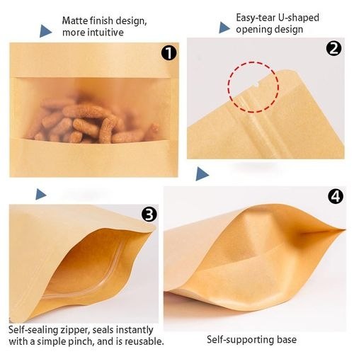 Small Kraft Stand-Up Ziplock Bag (20cm × 12cm) 50 pcs pack