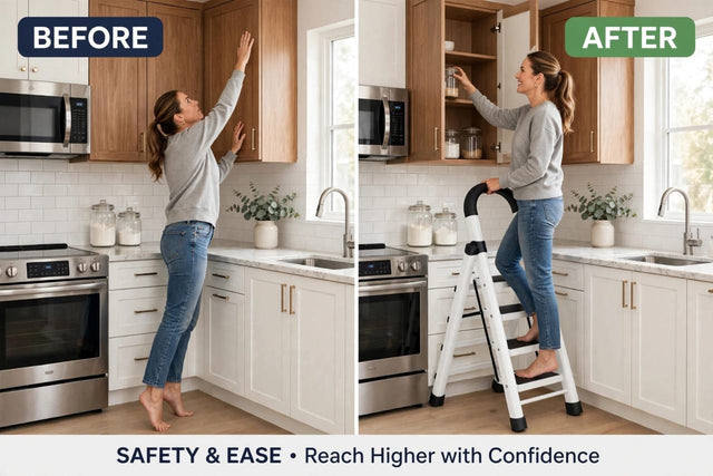 Step ladder white steel 4 step folding with dimensions — iDecorators Kenya