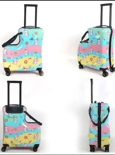 Unisex Kids Cartoon Travel Suitcases with a sit area