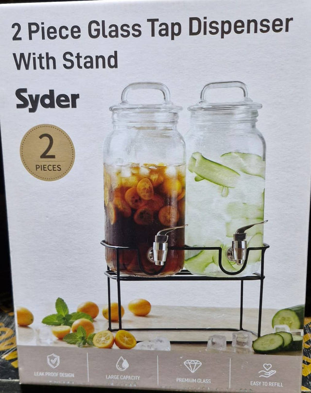 Juice dispenser glass double set with taps on black metal stand, 2 x 2200ml — iDecorators Kenya