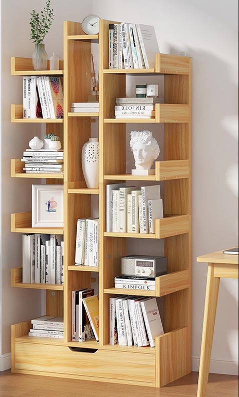 bookshelf Bookshelf with Drawer Wood Storage Rack for Books Utility Organizer Shelves for Living Room Bedroom Home Office bookcase