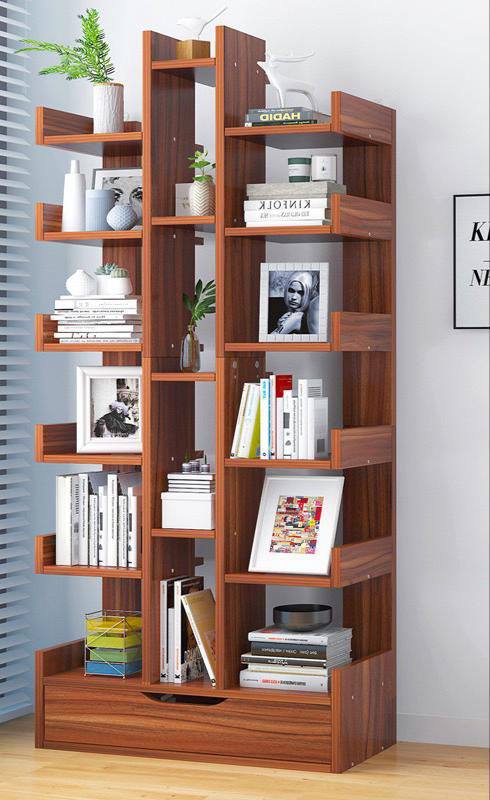 bookshelf Bookshelf with Drawer Wood Storage Rack for Books Utility Organizer Shelves for Living Room Bedroom Home Office bookcase