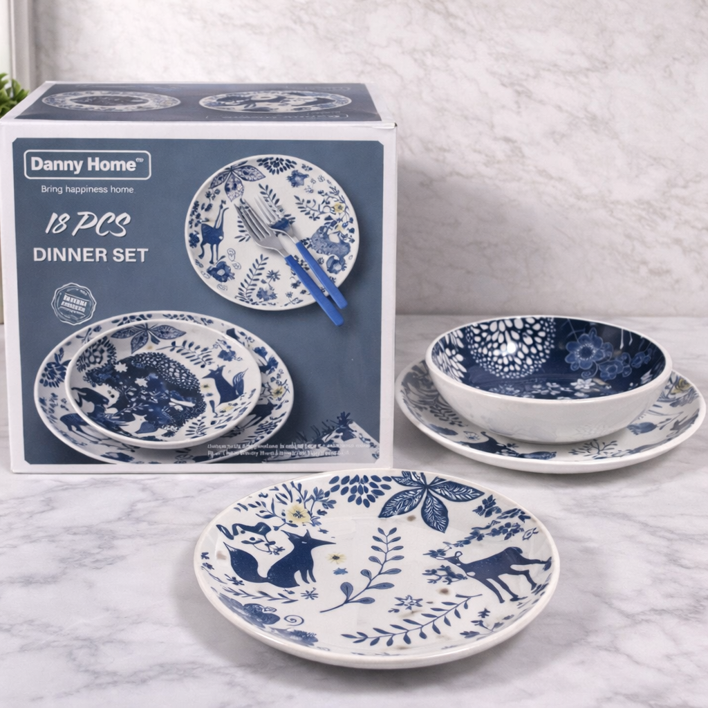 Add a fresh modern touch to your dining table with this beautifully designed porcelain dinnerware set from Danny Home. Featuring a clean patterned finish in soft tones, this set is perfect for everyday meals while still elegant enough for hosting guests.

Material: High-quality porcelain
Set Includes:
• 6 Dinner Plates – 10.5 inches
• 6 Dessert Plates – 8 inches
• 6 Deep Bowls – 8 inches

Durability: Strong, chip-resistant and suitable for daily use
Design: Modern patterned finish for a clean, stylish dinin