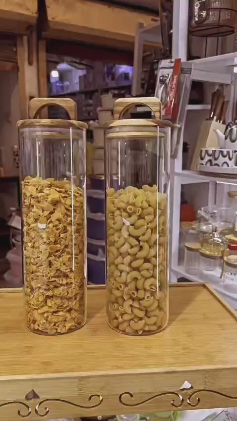 Glass Storage Jar with Wooden Arch Handle Lid 2500ml