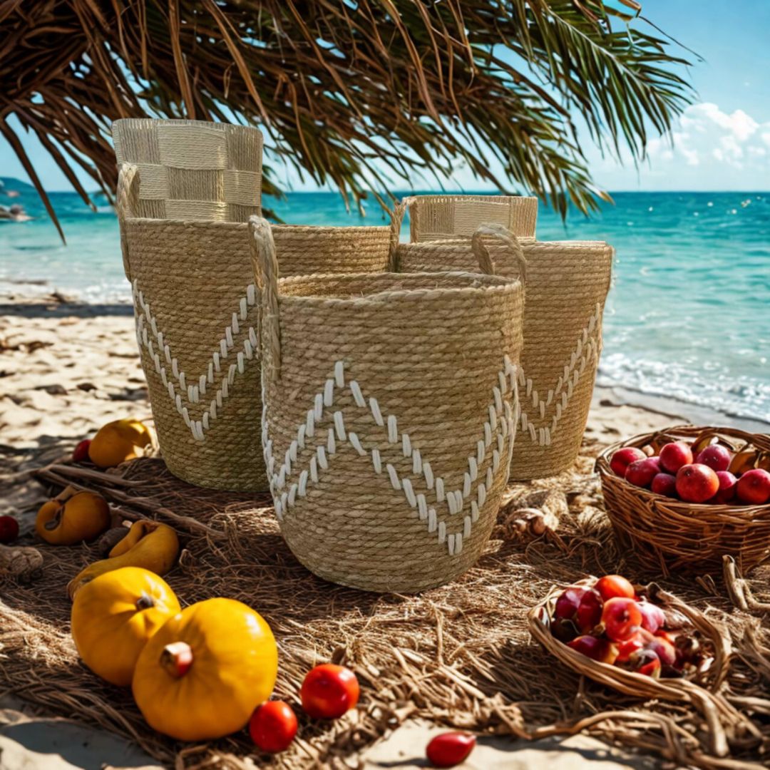 High Quality Set of 3 Stackable handmade baskets