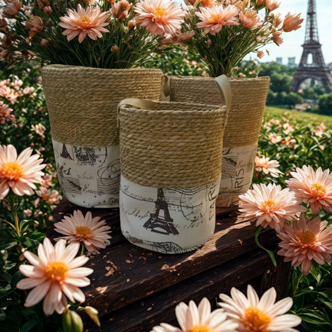 High Quality Set of 3 Stackable handmade baskets