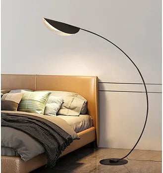 Modern Black Arc Floor Lamp with Leaf Shade — 185cm