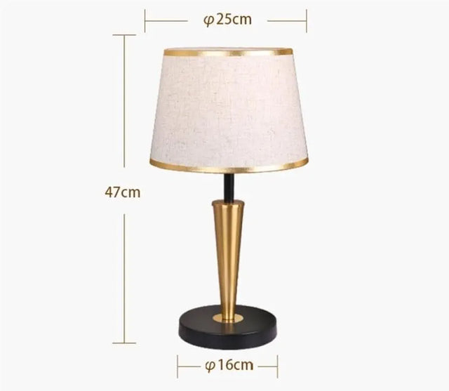 Gold and Black Bedside Table Lamp with Linen Lamp Shade