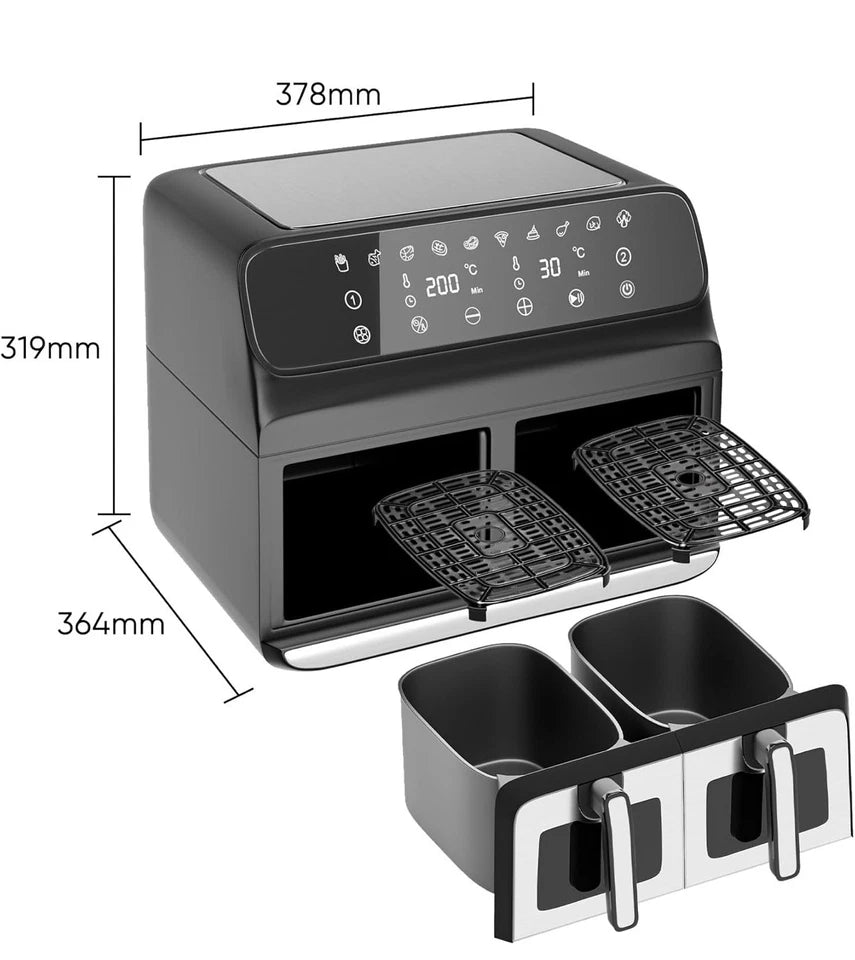 Oil-Free Air Fryer – Double Basket, Large Capacity 8L
