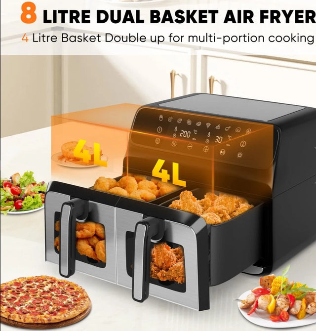 Oil-Free Air Fryer – Double Basket, Large Capacity 8L