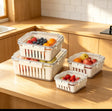 Keep produce fresh longer with BPA-free storage containers featuring drain baskets and airtight lids. Ideal for fridge organization in Kenya.
