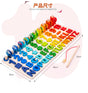 Colorful wooden puzzle with letters and numbers on a white background