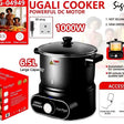 Ugali cooker with packaging and features highlighted on a white background