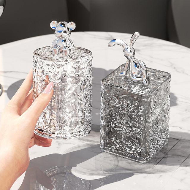 Elegant crystal glass storage jar with decorative lid. Perfect for cotton buds, candies, jewelry, and home décor. Available in Kenya.
