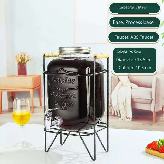 Vintage 5L Glass Detergent Storage Dispenser with Spigot & Wooden Handles